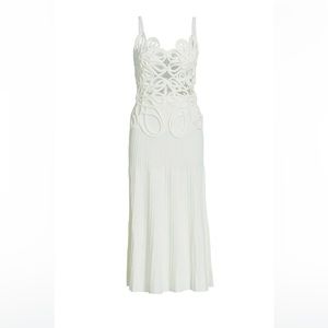 nalda crocheted cotton and pleated stretch-knit midi dress